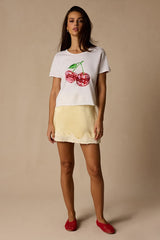Disco Cherry White Cropped Graphic Tee