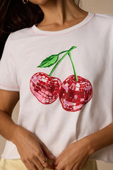 Disco Cherry White Cropped Graphic Tee