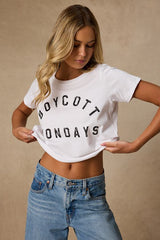 Boycott Mondays White Cropped Graphic Tee