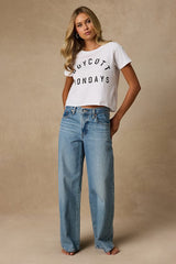 Boycott Mondays White Cropped Graphic Tee