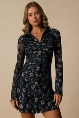 Shae Black and Blue Floral Mesh Mini Dress
