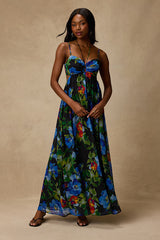 Jenny Black Floral Print Strappy Tie-Back Maxi Dress