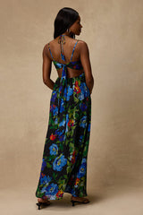 Jenny Black Floral Print Strappy Tie-Back Maxi Dress