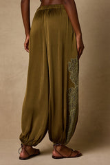 Evette Olive Green Lace High-Rise Jogger Pants