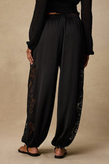 Evette Black Lace High-Rise Jogger Pants