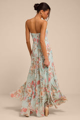 Alandria Mint Floral Drop Waist Maxi Dress