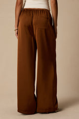 Amala Brown Satin Mid-Rise Wide-Leg Pants