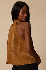 Camille Bronze Satin Mock Neck Tank Top
