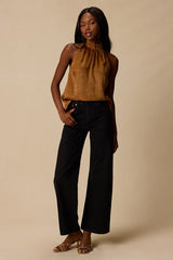 Camille Bronze Satin Mock Neck Tank Top