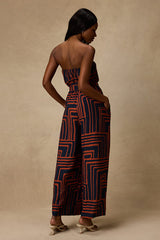 Lanora Navy Abstract Print Wide-Leg Jumpsuit