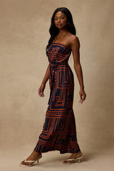 Lanora Navy Abstract Print Wide-Leg Jumpsuit