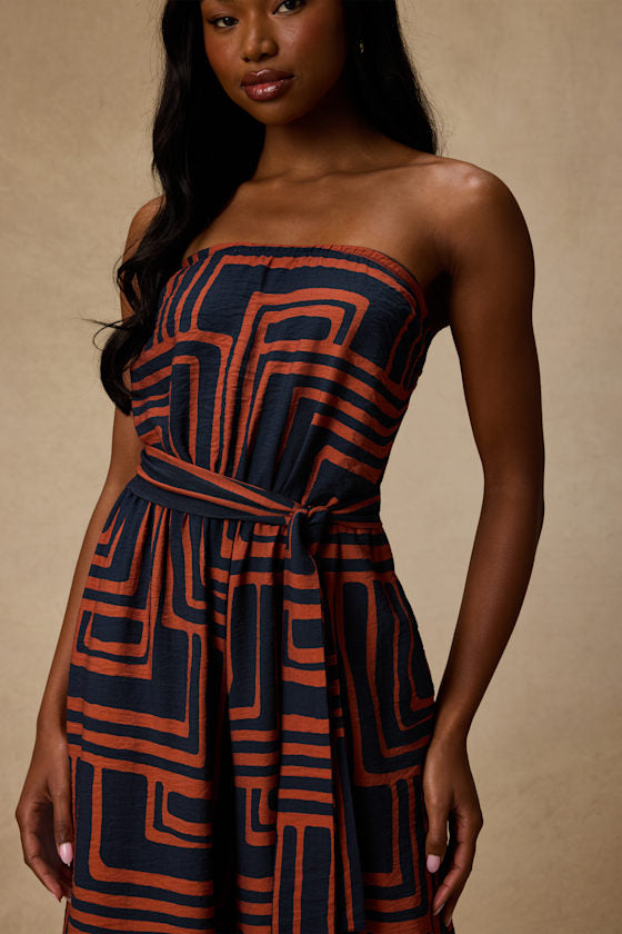 Lanora Navy Abstract Print Wide-Leg Jumpsuit
