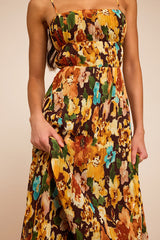 Holloway Brown Multi Floral Pleated Maxi Dress