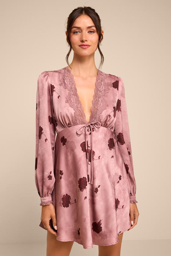 Goldia Mauve Floral Satin Bustier Maxi Dress