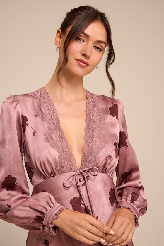 Goldia Mauve Floral Satin Bustier Maxi Dress