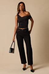 Jill Black Jersey Knit Asymmetrical Top