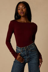 Lusa Maroon Jersey Knit Lace-Up Bodysuit