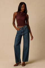 Camari Brown Mesh Ruched Tank Top