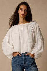 Mavis Ivory Striped Balloon Sleeve Top