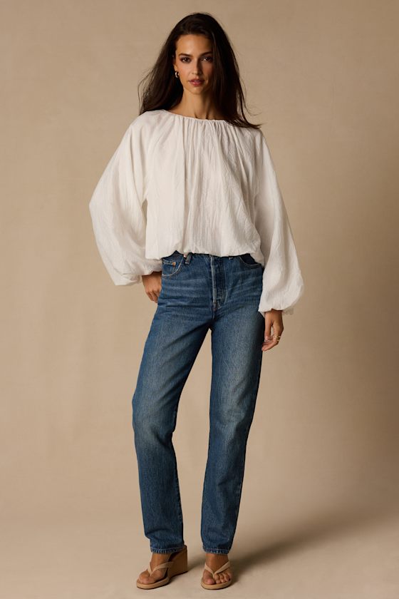 Mavis Ivory Striped Balloon Sleeve Top