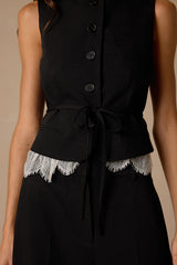 Vesper Black Button-Front Lace Vest Top