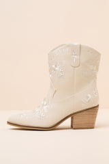 Calico Ivory Embroidered Western Ankle Booties