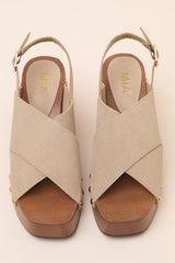 Eudora Sand Suede Wooden Platform Slingback Sandals