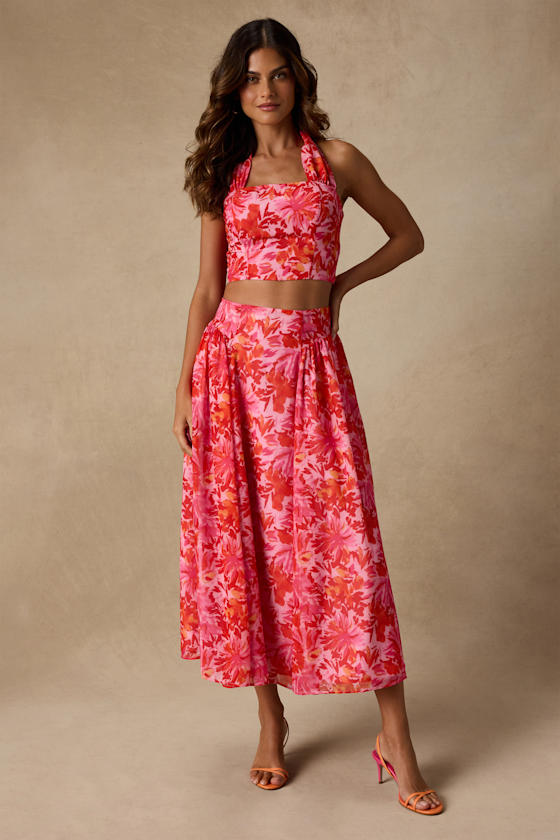 Nashira Pink Multi Floral Halter Top