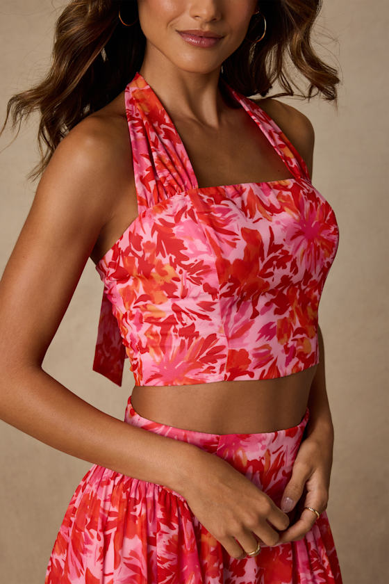 Nashira Pink Multi Floral Halter Top