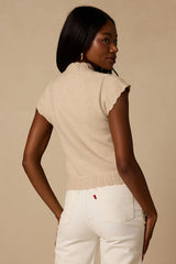Tilda Beige Cap Sleeve Scalloped Sweater Top