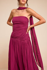 Nellie Berry Pink Pleated Midi Dress and Scarf Set