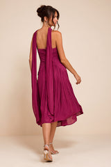 Nellie Berry Pink Pleated Midi Dress and Scarf Set
