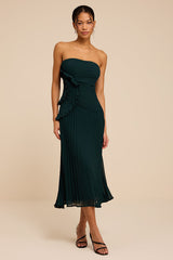 Brylee Emerald Pleated Ruffled Midi Dress