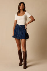 Dalida Ivory Ribbed Knit Short Sleeve Top