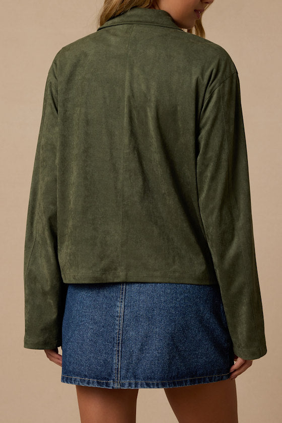 Hilary Olive Suede Collared Jacket