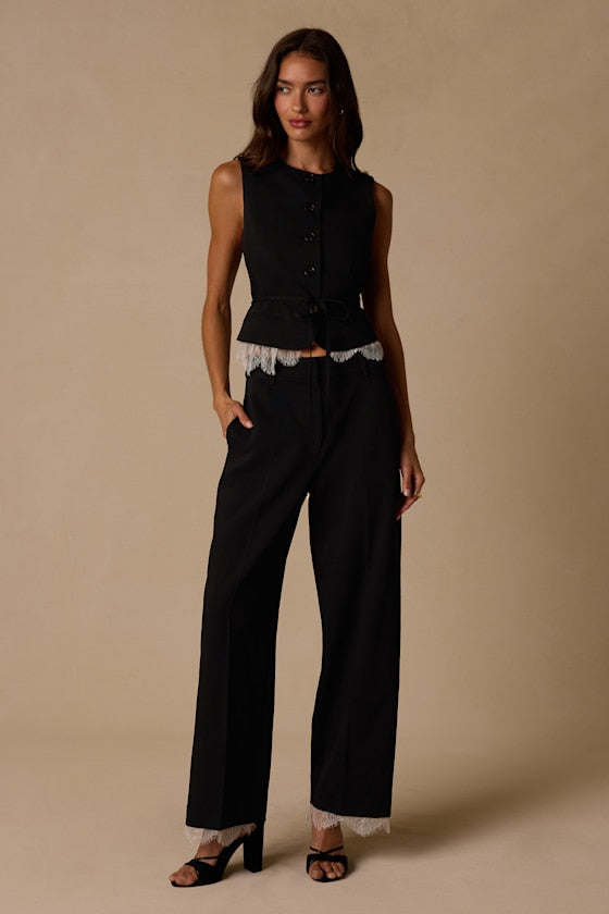 Vesper Black High-Rise Lace Pants