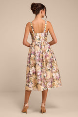 Kathani Light Yellow Floral Jacquard Bustier Midi Dress