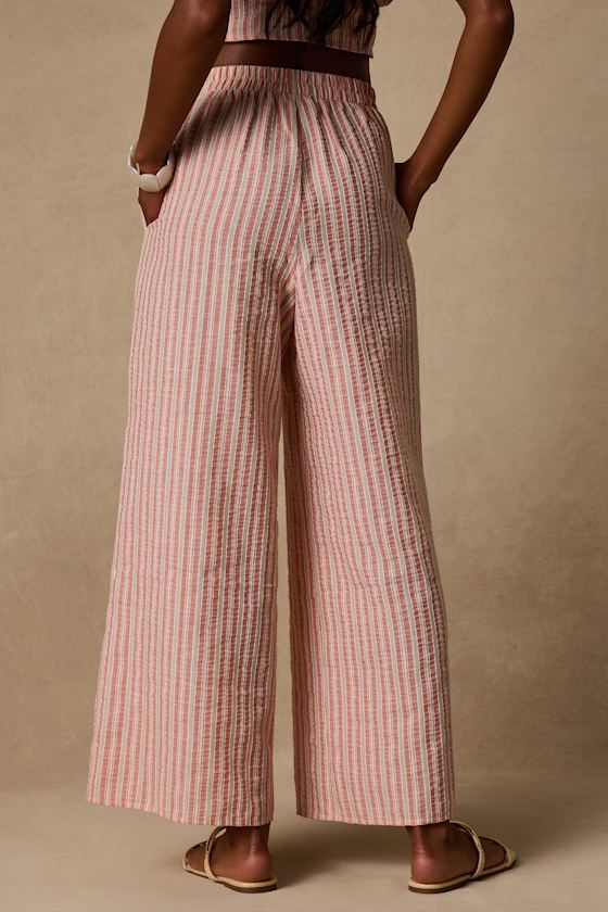 Billie Pink Striped Cotton Wide-Leg Pants