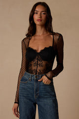Vaughn Black Sheer Lace Bustier Bodysuit