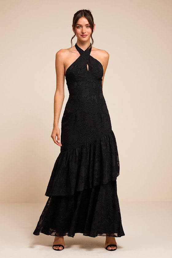 Eloria Black Halter Maxi Dress