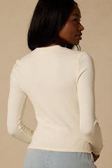 Clarise Ivory Ribbed Knit Lace Long Sleeve Top