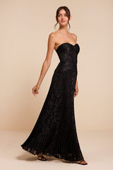 Marlene Black Floral Pleated Drop Waist Maxi Dress