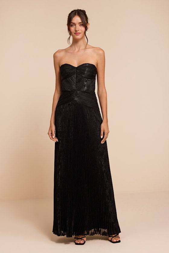 Marlene Black Floral Pleated Drop Waist Maxi Dress