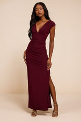 Ula Burgundy Jersey Knit Column Maxi Dress