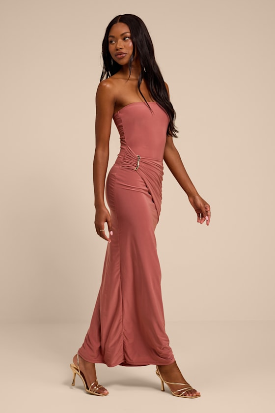 Shiloh Rose Pink Jersey Knit Column Maxi Dress