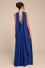 Kadence Navy Mixed Media Maxi Dress and Scarf Set