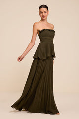 Daniela Olive Pleated Strapless Maxi Dress