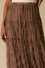 Exceptionally Graceful Tan Lace High-Rise Tiered Midi Skirt