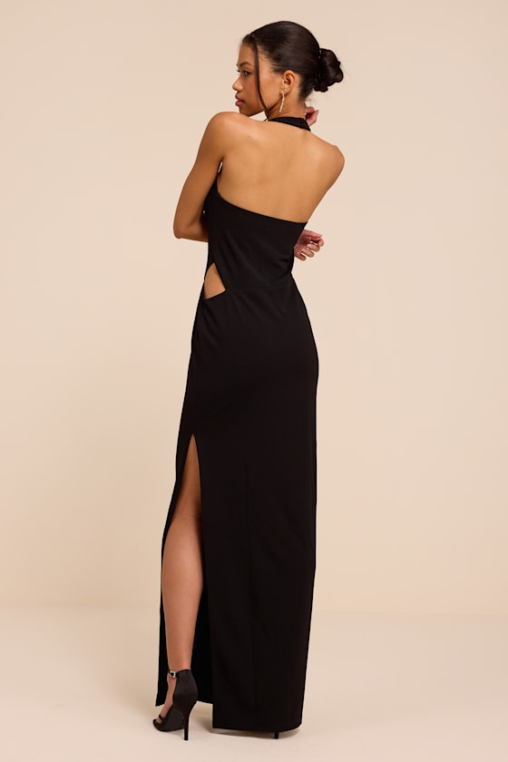 Irisa Black Crepe Knit Column Maxi Dress