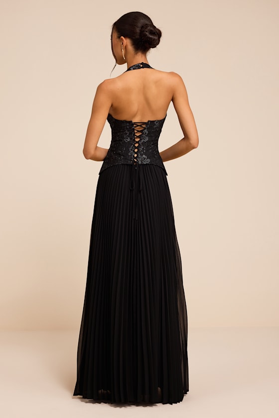 Dame Black Lace Bustier Maxi Dress